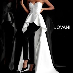 Jovani White and Black Jumpsuit Size 4 High Low Prom Dress